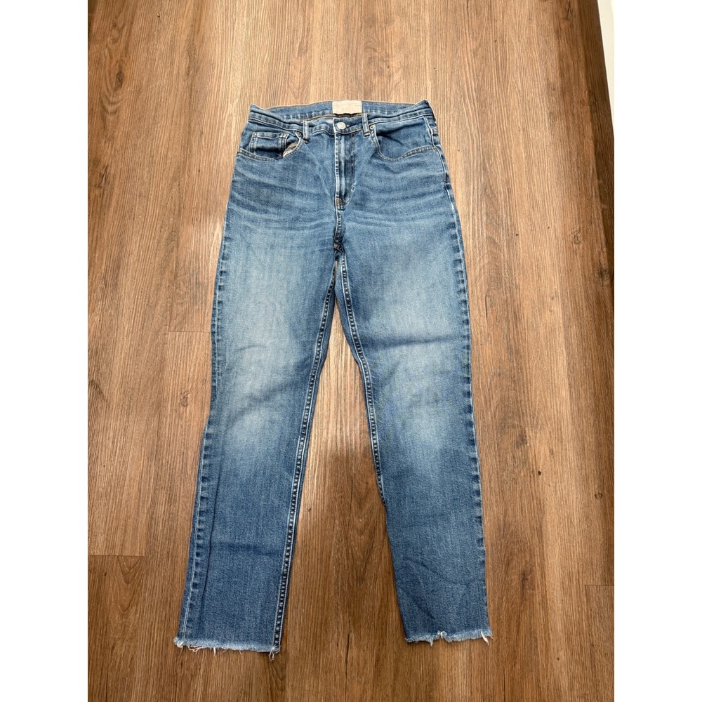Everlane High Waist Straight Leg Jeans Medium Wash Raw Hem Blue Denim Pants